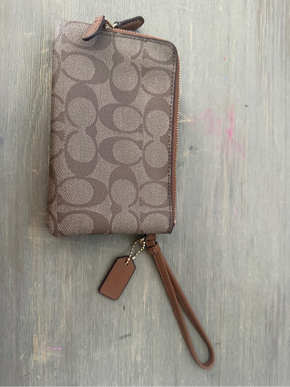 Coach Brown Signature Canvas Wristlet - Picture 2 of 3